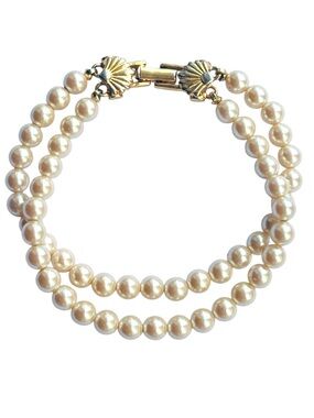 Richelieu Signed Double Strand Faux Pearl Bracelet Shell Clasp 7.5” Vintage